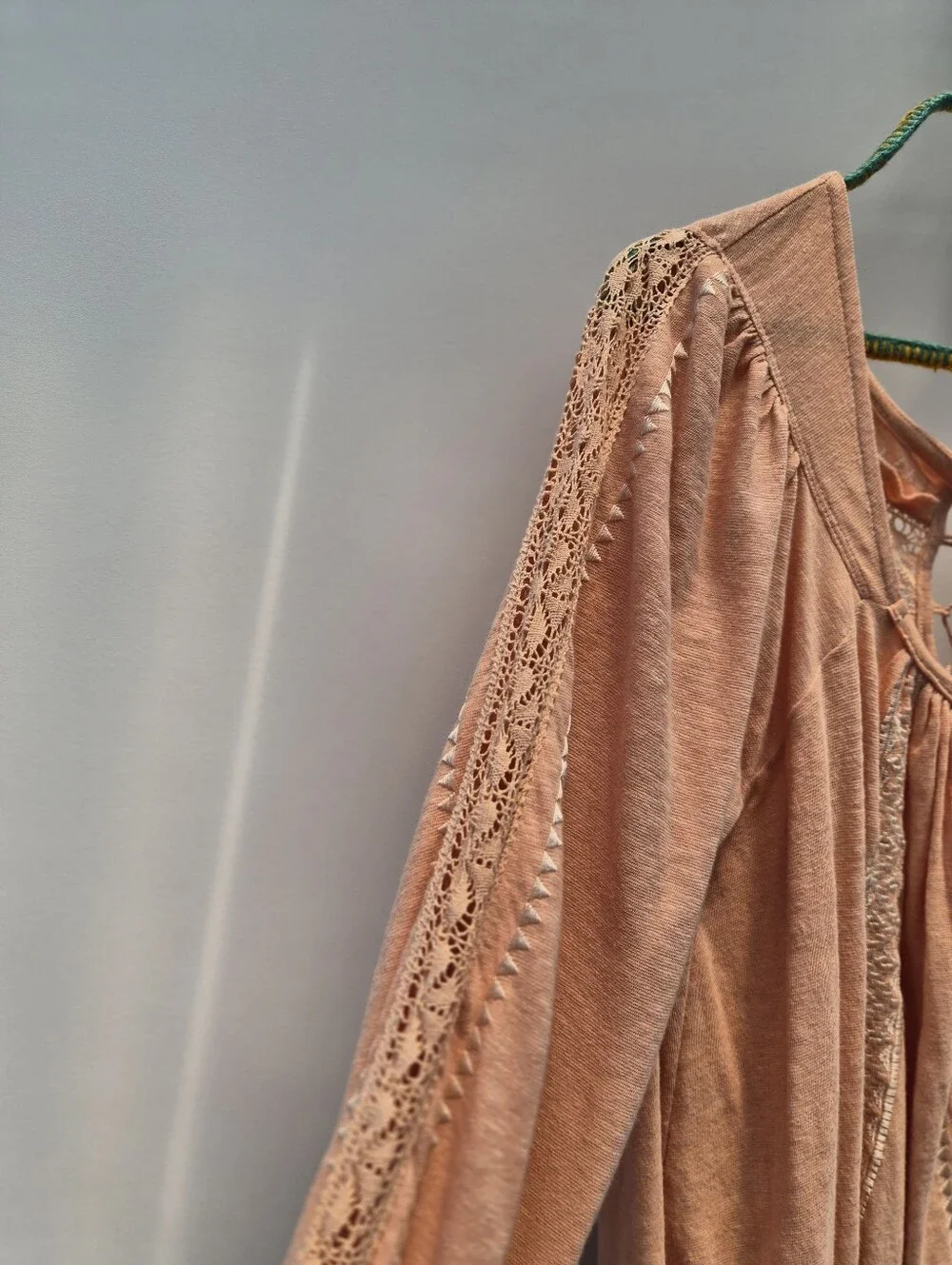 Free People Silverlake Peasant Blouse Large Peach Fairycore 70s Boho Chic Lace